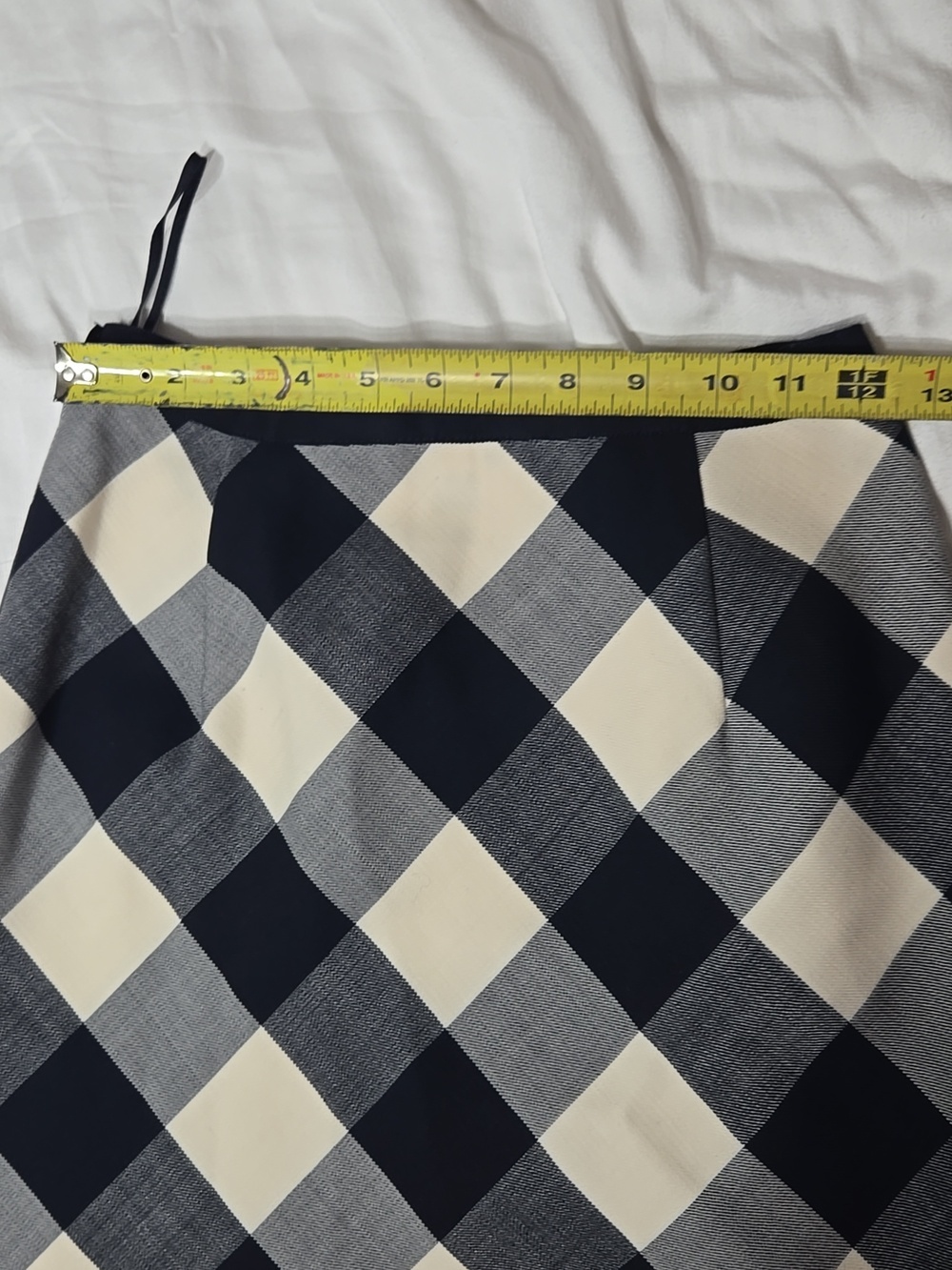 Oscar de la Renta navy/white gingham skirt Midi Wool Sz 0 - Picture 8 of 9